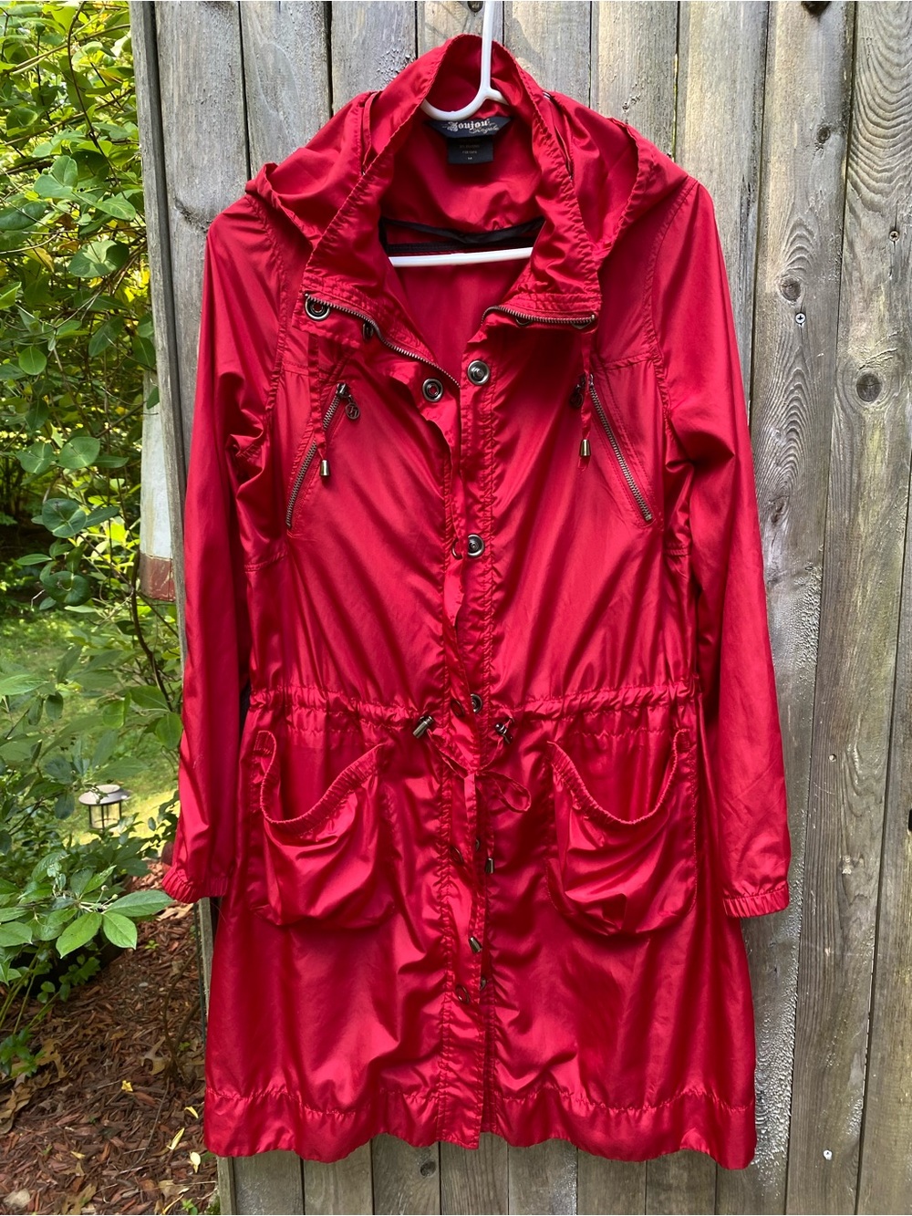 Women’s Red Lightweight Drawstring Anorak Wind Breaker Trench Coat size M